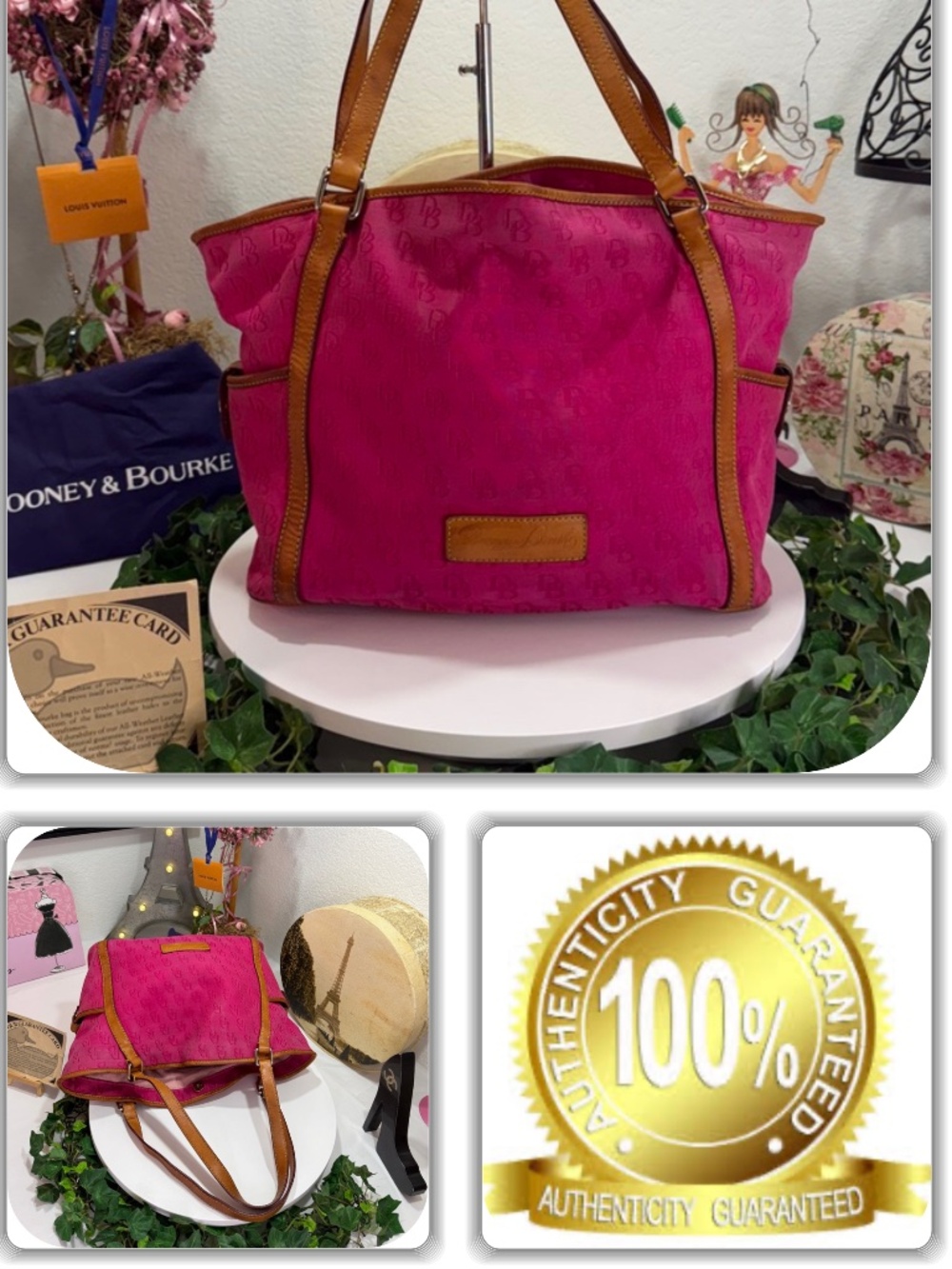 SASSY DOONEY & BOURKE FUSHIA MONOGRAM LARGE TOTE HANDBAG!